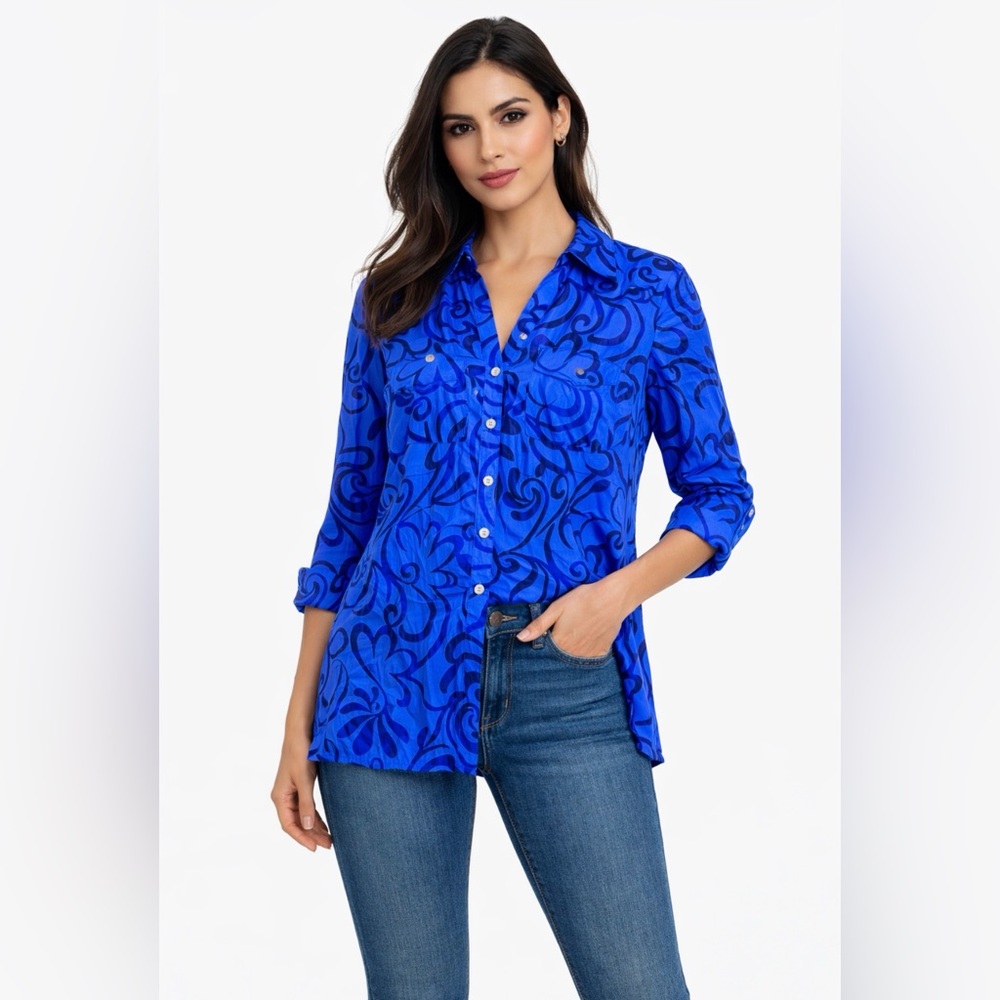 Choices Vintage Deep Blue Floral Blouse